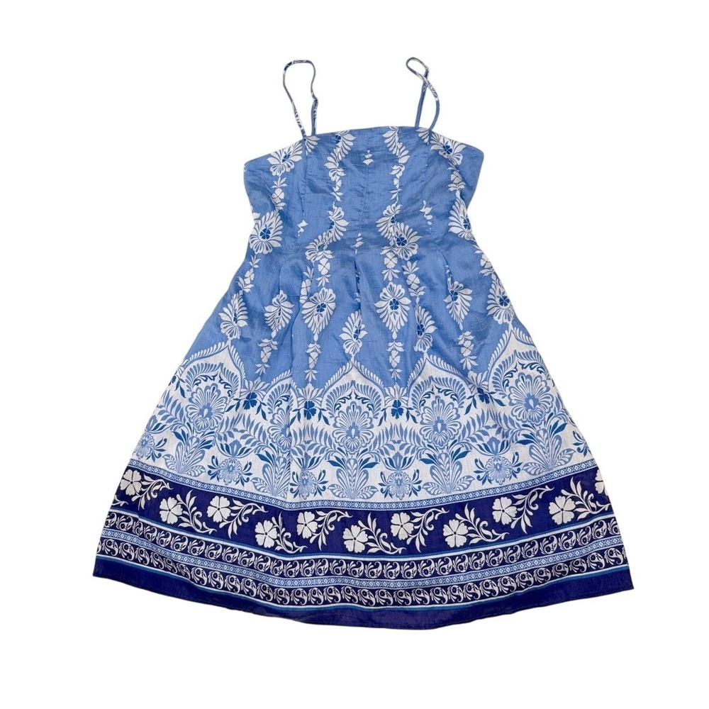 Calypso St. Barth Womens XS Blue Medallion Floral Smocked Midi Sundress NWT